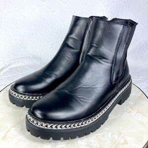 ASOS Chunky Chelsea Boots Womens 7 Black Truffle‎ Collection Faux Leather Chain